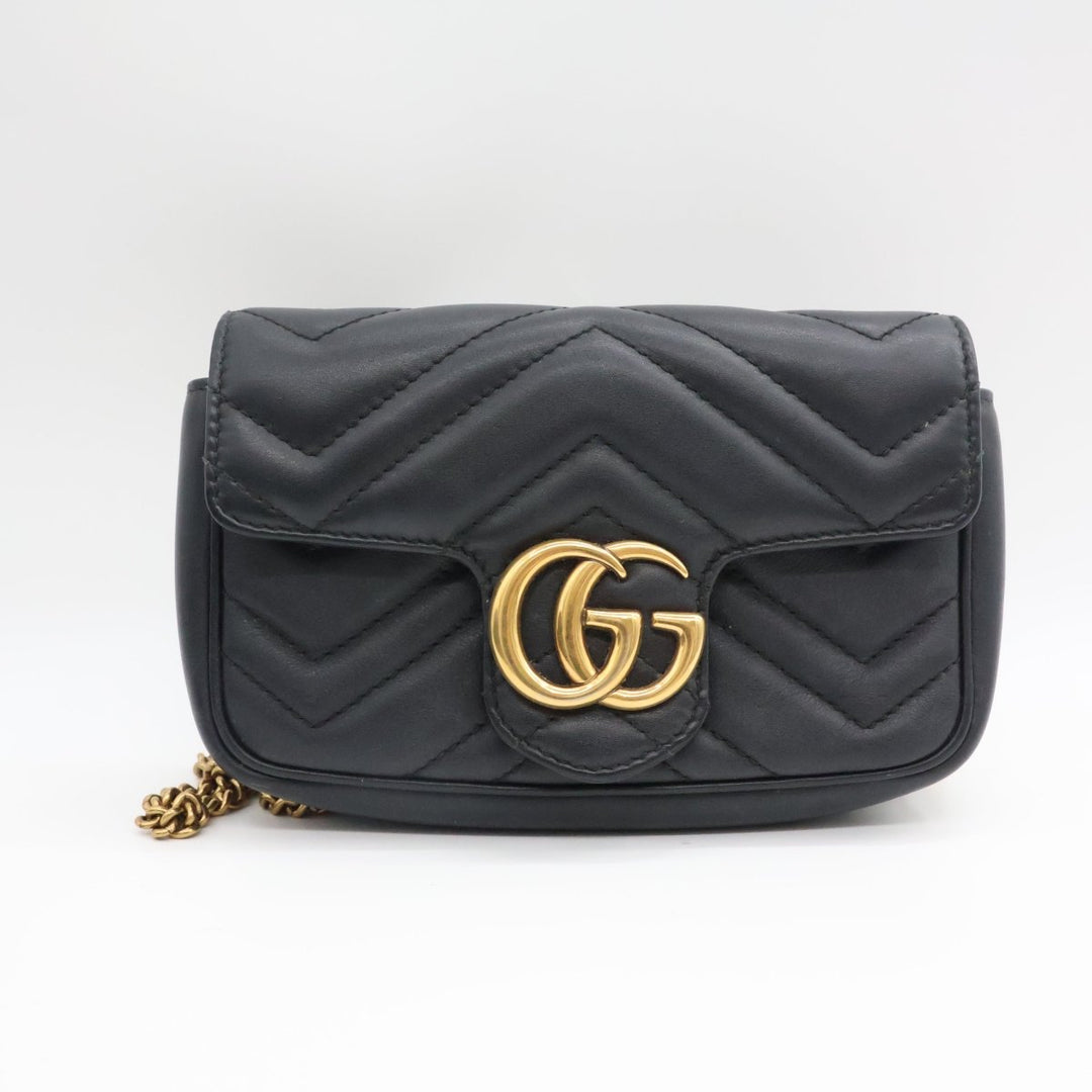Gucci GG Marmont Flap Black Leather Super Mini Handbag - Lux Central