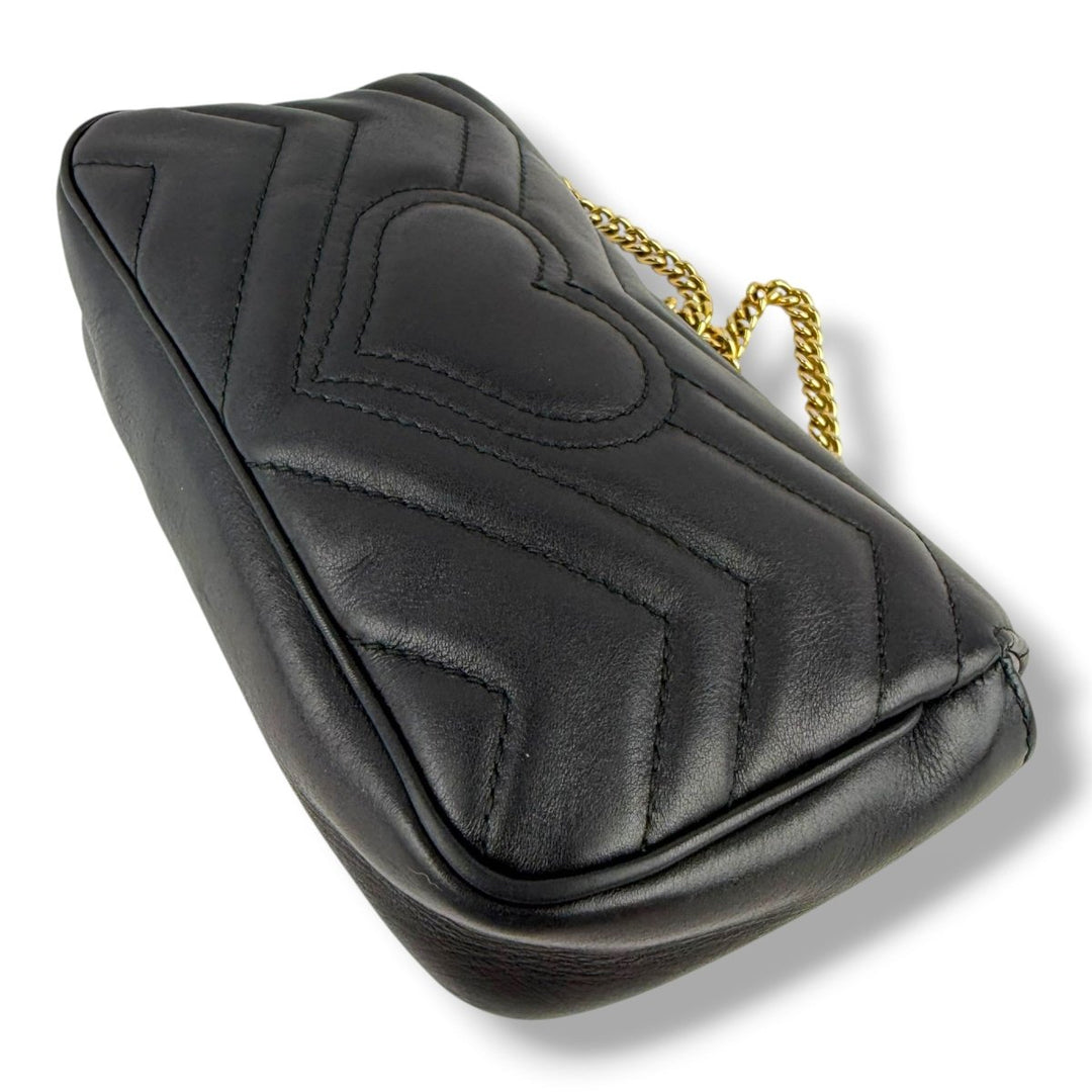 Gucci GG Marmont Flap Black Leather Super Mini Handbag - Lux Central