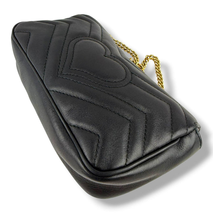 Gucci GG Marmont Flap Black Leather Super Mini Handbag - Lux Central