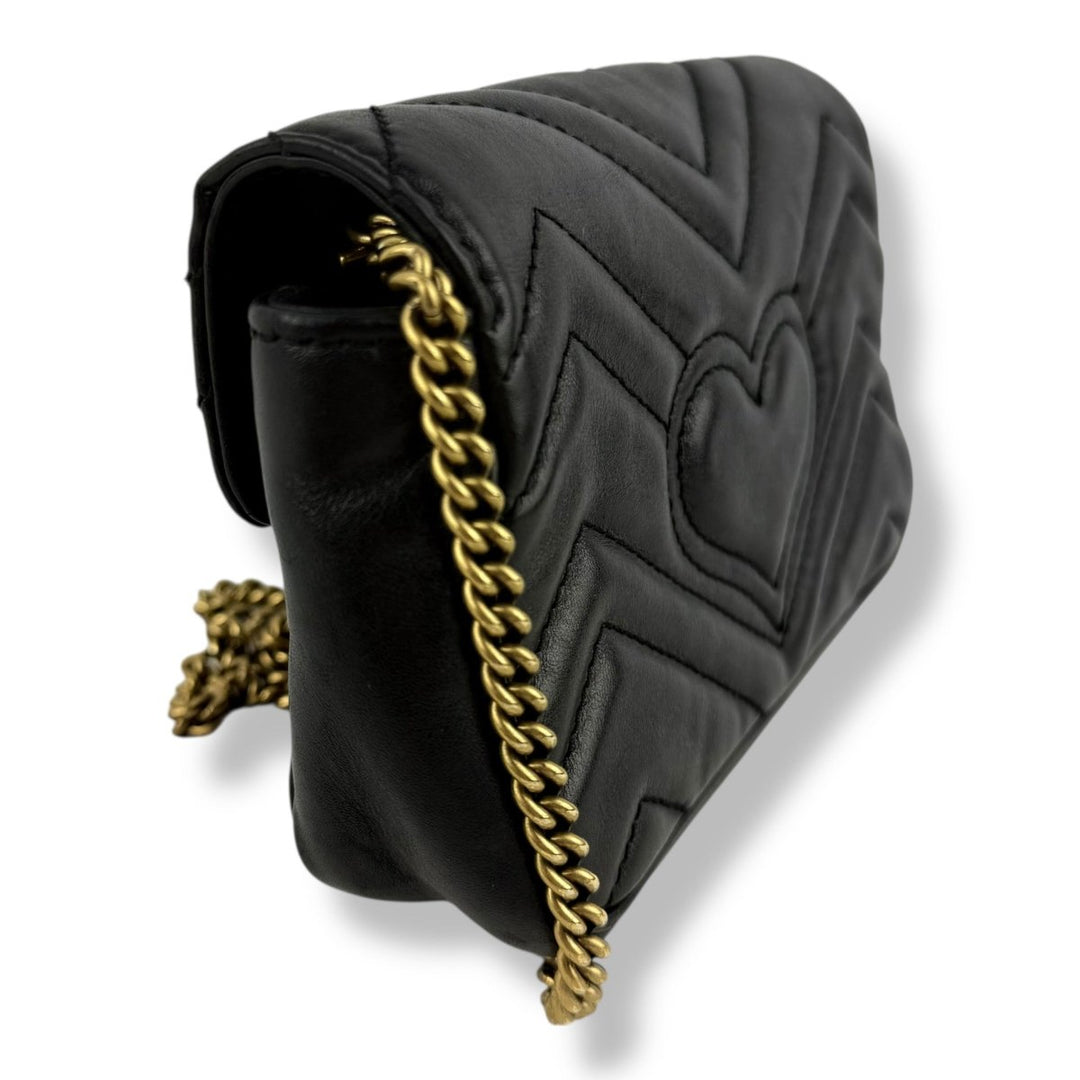 Gucci GG Marmont Flap Black Leather Super Mini Handbag - Lux Central
