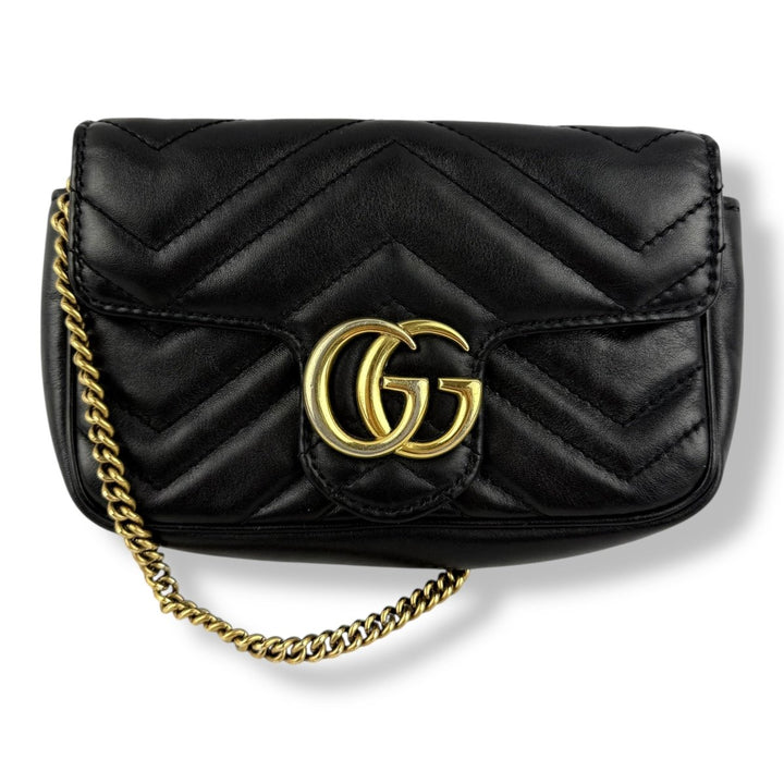 Gucci GG Marmont Flap Black Leather Super Mini Handbag - Lux Central
