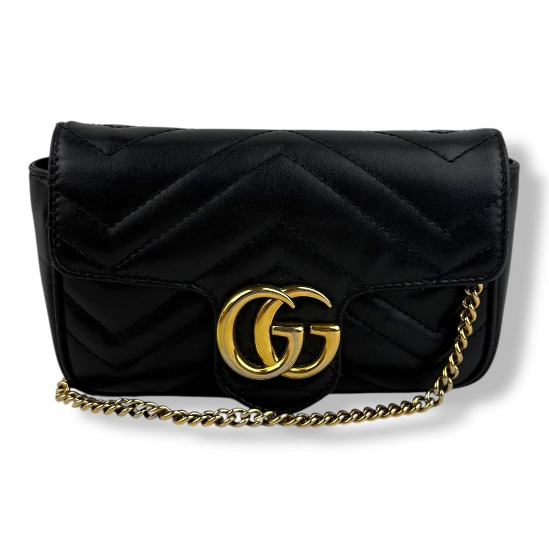 Gucci GG Marmont Flap Black Leather Super Mini Handbag - Lux Central