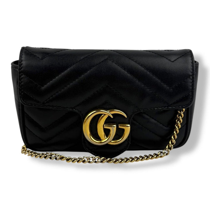 Gucci GG Marmont Flap Black Leather Super Mini Handbag - Lux Central