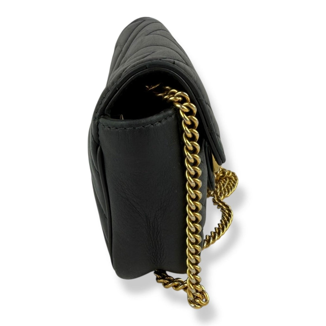 Gucci GG Marmont Flap Black Leather Super Mini Handbag - Lux Central