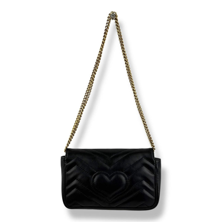 Gucci GG Marmont Flap Black Leather Super Mini Handbag - Lux Central