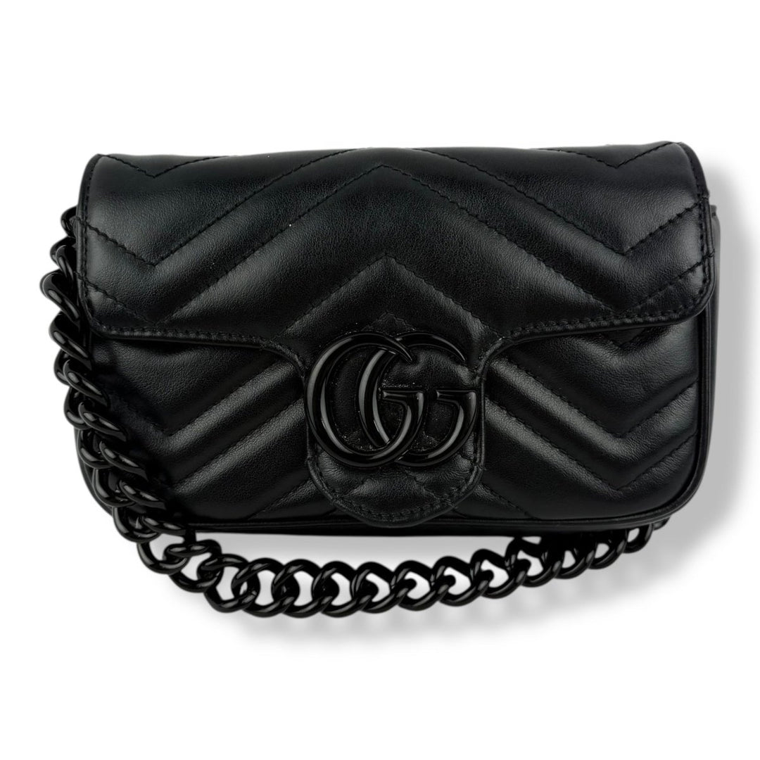 Gucci GG Marmont Flap Black Leather Super Mini Handbag - Lux Central