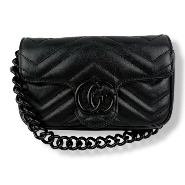 Gucci GG Marmont Flap Black Leather Super Mini Handbag - Lux Central