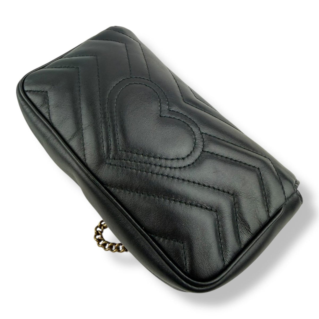 Gucci GG Marmont Flap Black Leather Super Mini Handbag - Lux Central