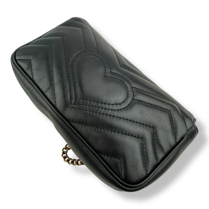 Gucci GG Marmont Flap Black Leather Super Mini Handbag - Lux Central