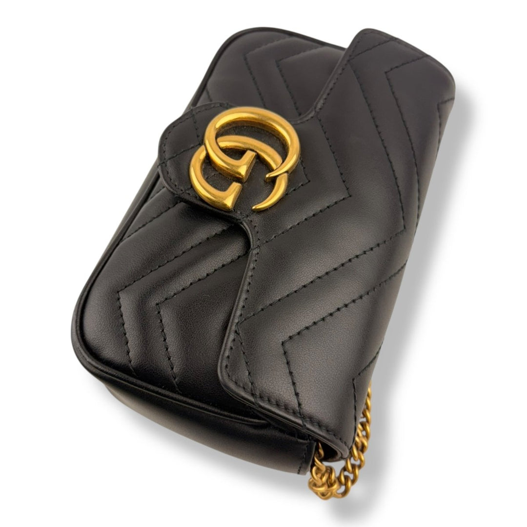 Gucci GG Marmont Flap Black Leather Super Mini Handbag - Lux Central