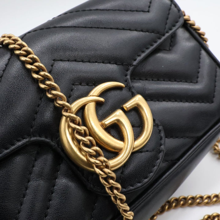 Gucci GG Marmont Flap Black Leather Super Mini Handbag - Lux Central
