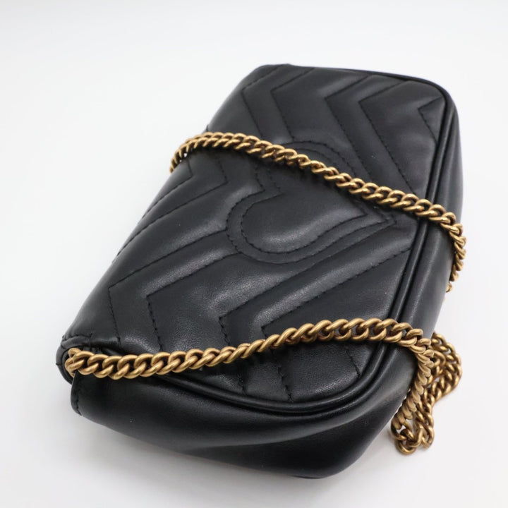 Gucci GG Marmont Flap Black Leather Super Mini Handbag - Lux Central