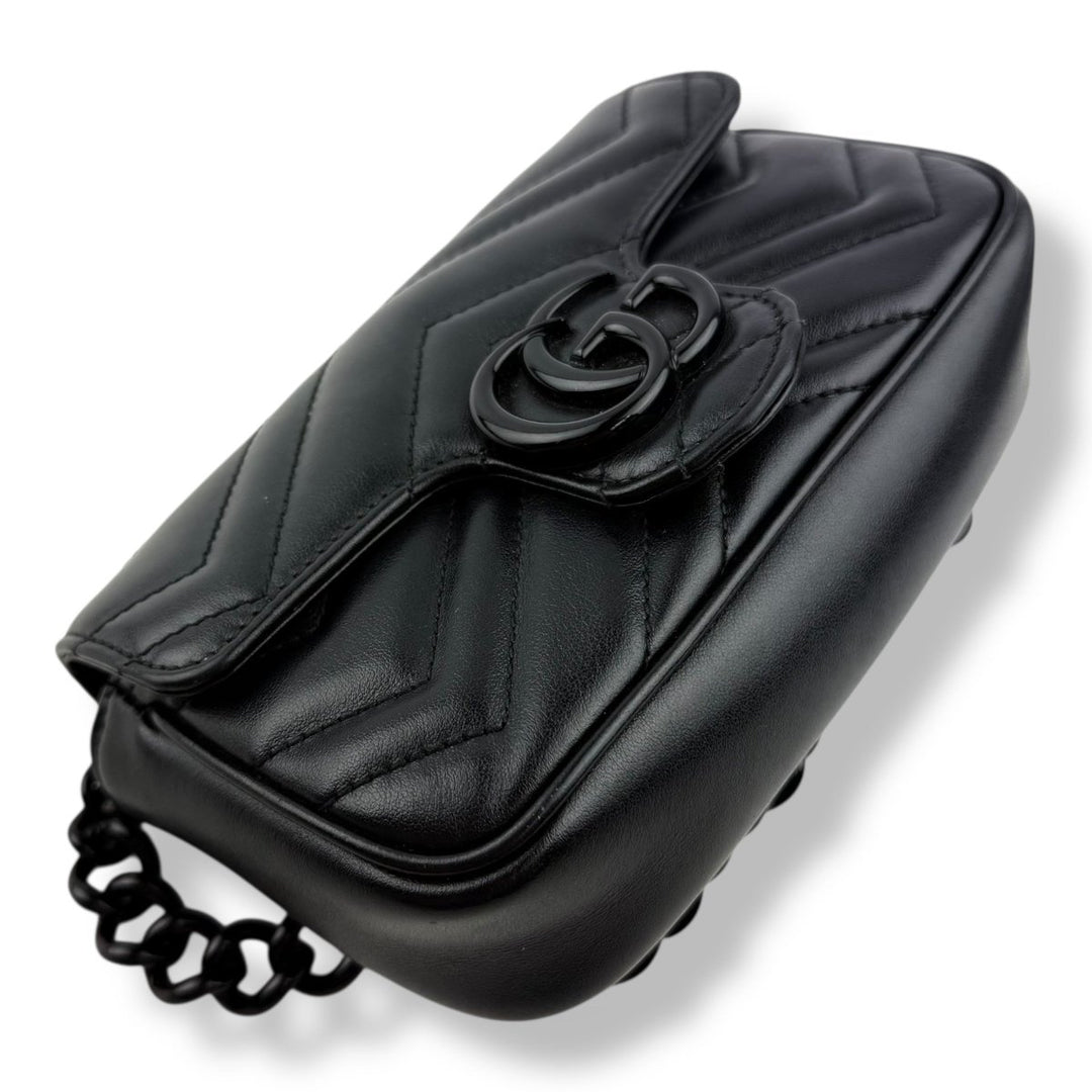 Gucci GG Marmont Flap Black Leather Super Mini Handbag - Lux Central