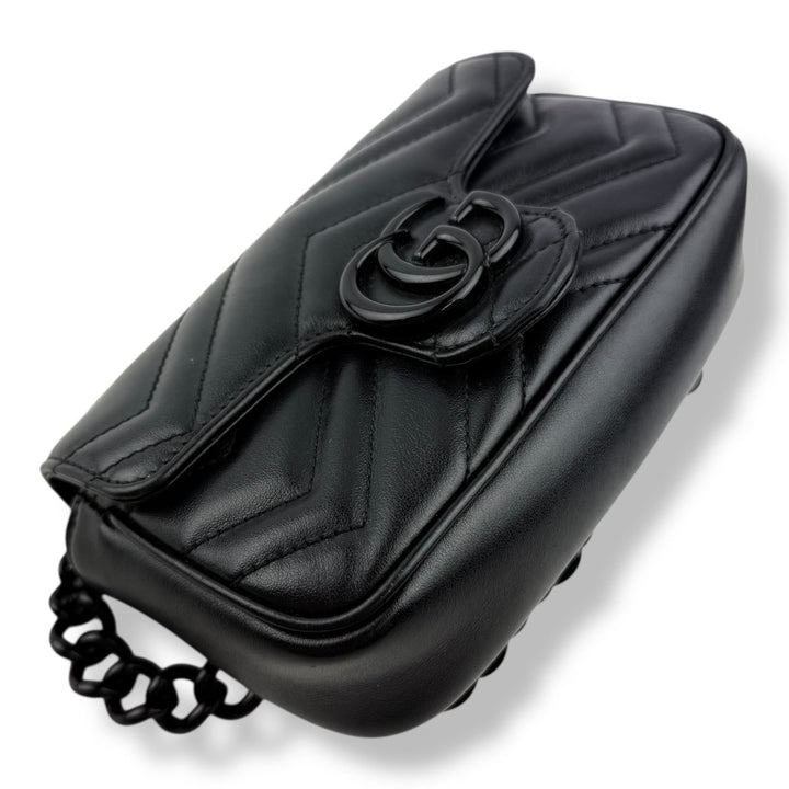 Gucci GG Marmont Flap Black Leather Super Mini Handbag - Lux Central