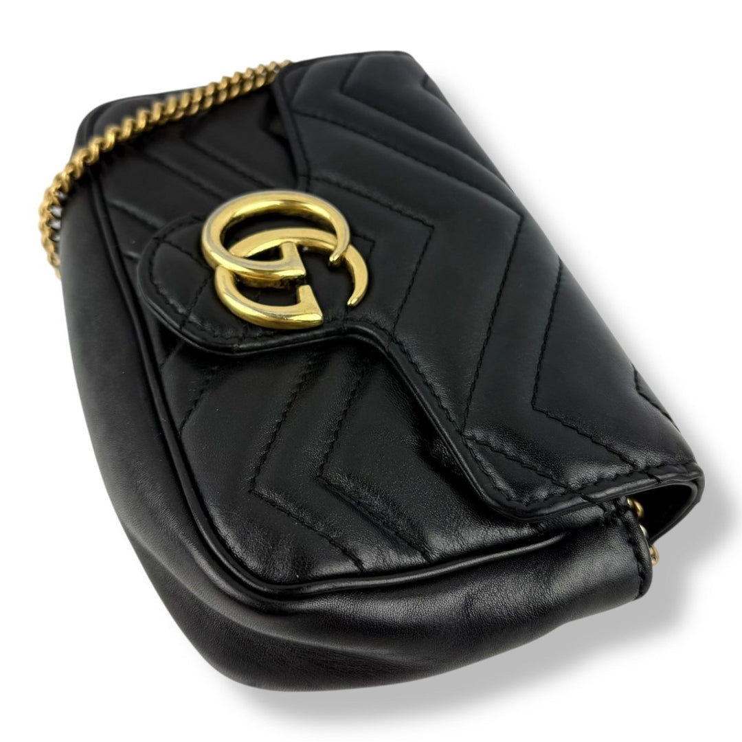 Gucci GG Marmont Flap Black Leather Super Mini Handbag - Lux Central