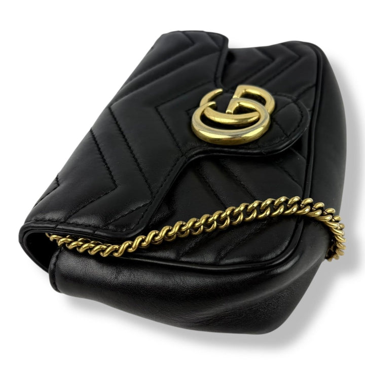 Gucci GG Marmont Flap Black Leather Super Mini Handbag - Lux Central