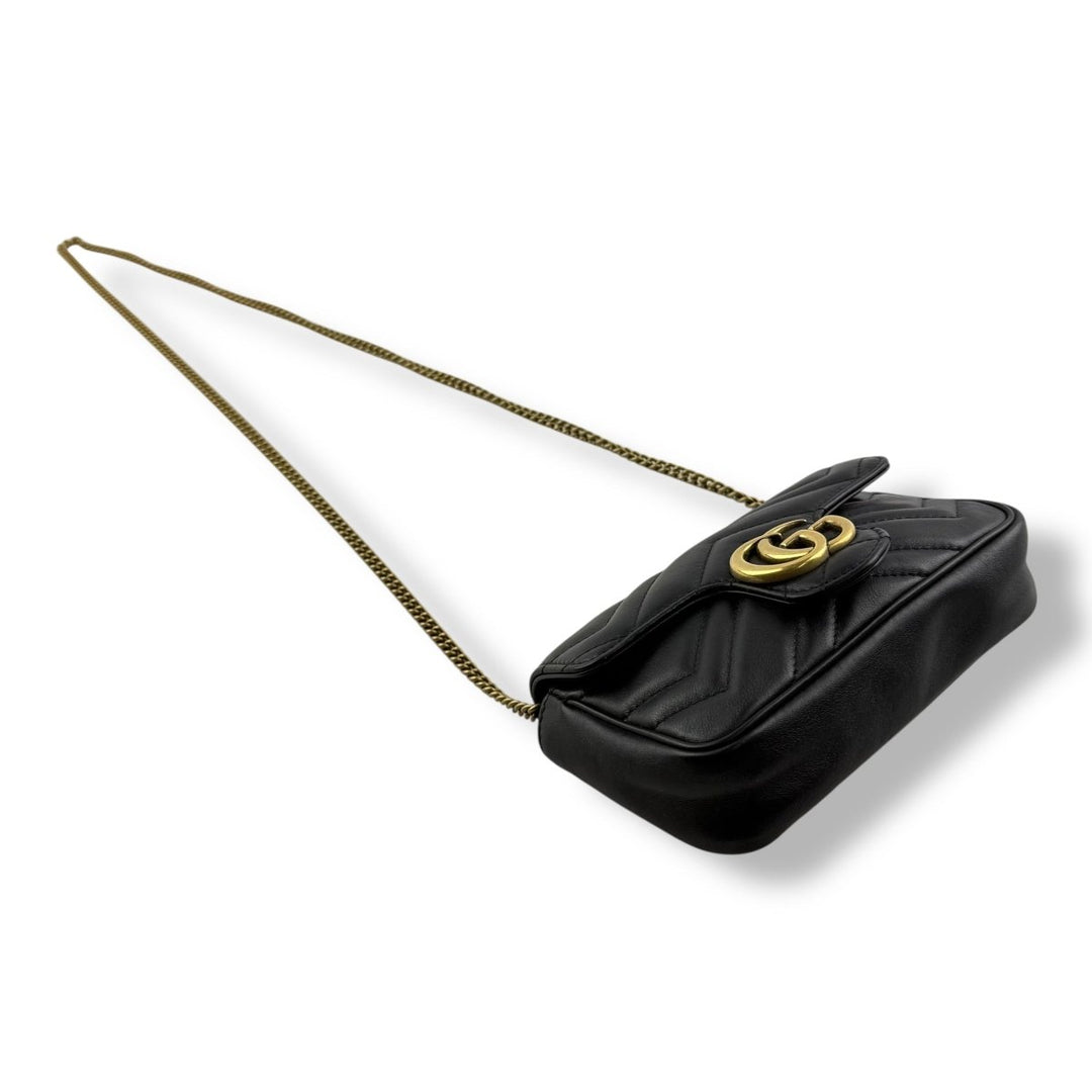 Gucci GG Marmont Flap Black Leather Super Mini Handbag - Lux Central