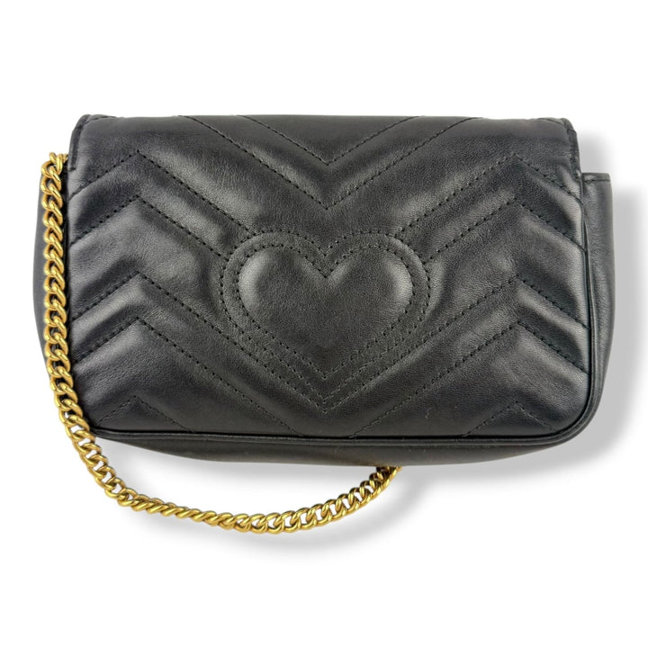 Gucci GG Marmont Flap Black Leather Super Mini Handbag - Lux Central