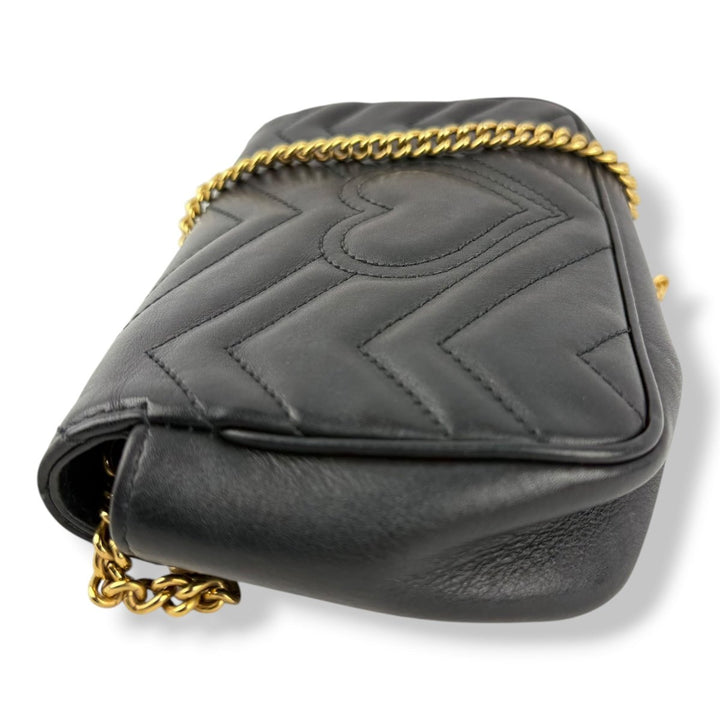 Gucci GG Marmont Flap Black Leather Super Mini Handbag - Lux Central