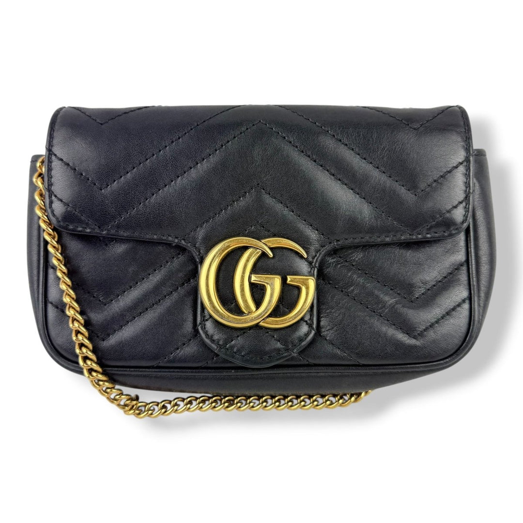 Gucci GG Marmont Flap Black Leather Super Mini Handbag - Lux Central