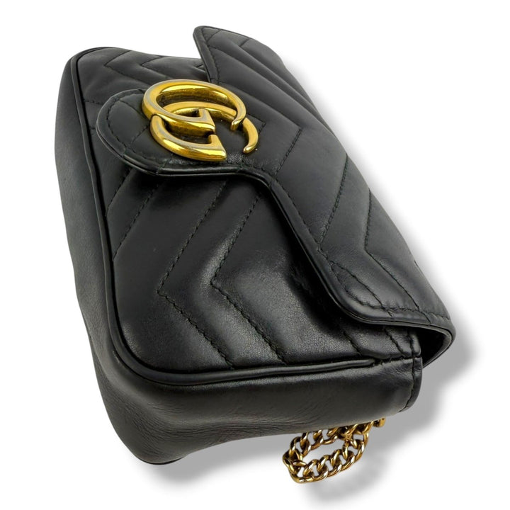 Gucci GG Marmont Flap Black Leather Super Mini Handbag - Lux Central