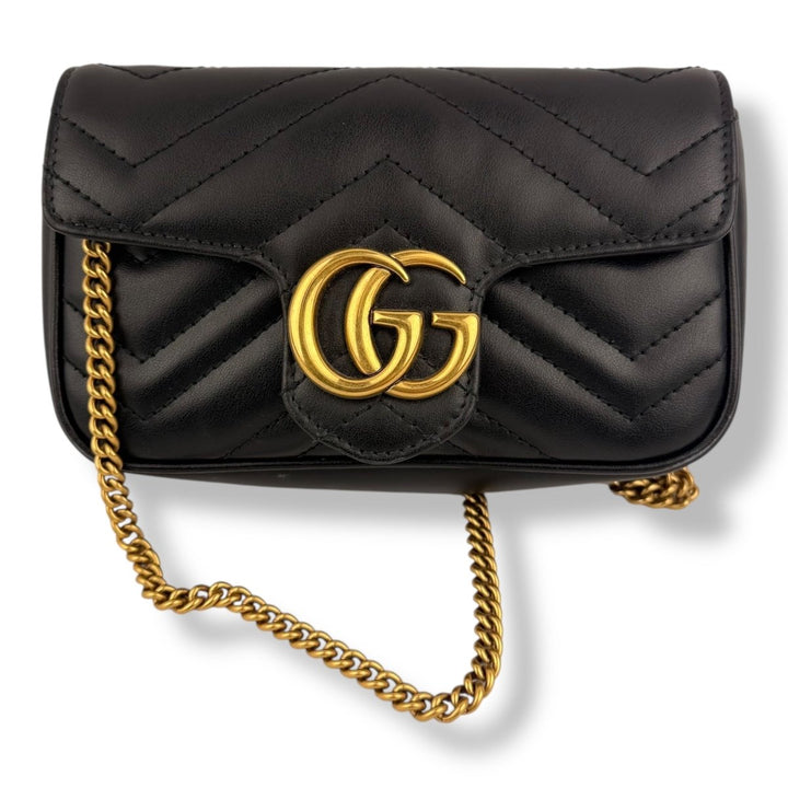 Gucci GG Marmont Flap Black Leather Super Mini Handbag - Lux Central