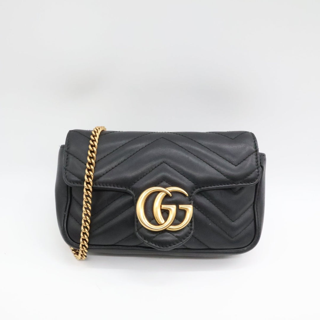 Gucci GG Marmont Flap Black Leather Super Mini Handbag - Lux Central