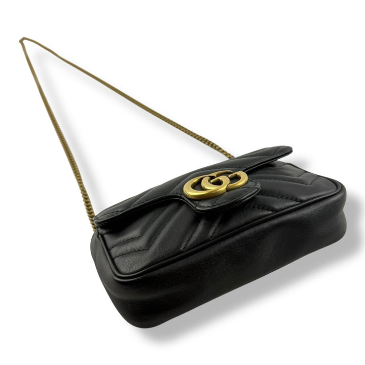 Gucci GG Marmont Flap Black Leather Super Mini Handbag - Lux Central
