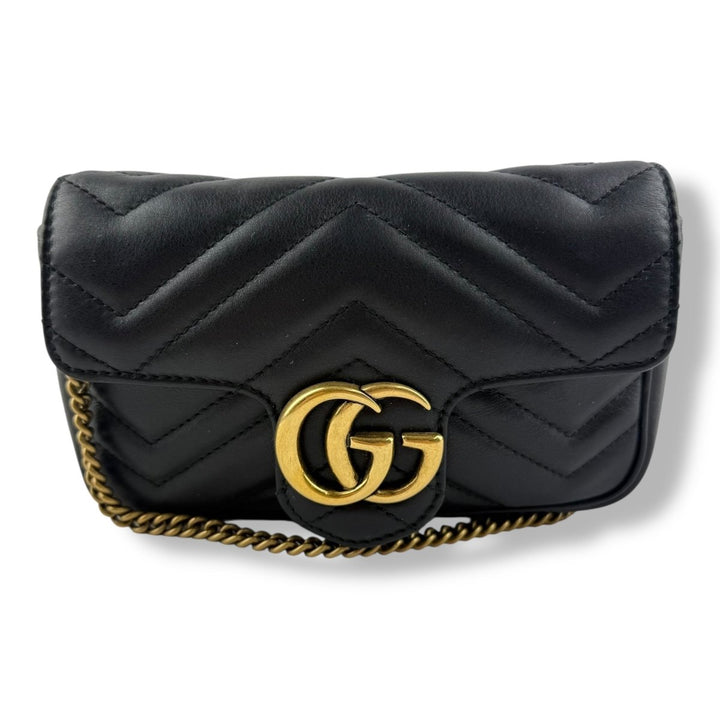Gucci GG Marmont Flap Black Leather Super Mini Handbag - Lux Central