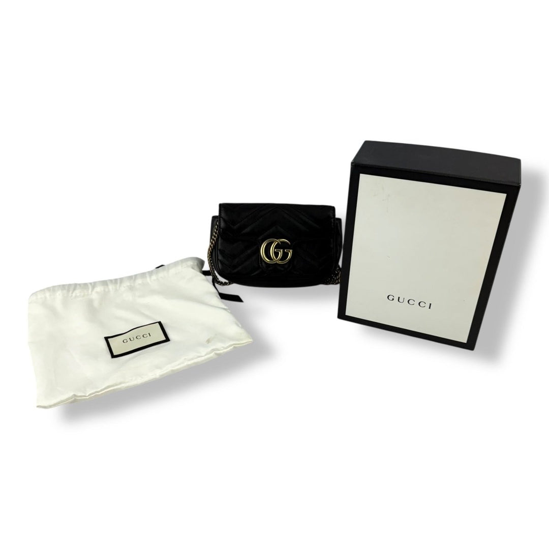 Gucci GG Marmont Flap Black Leather Super Mini Handbag - Lux Central