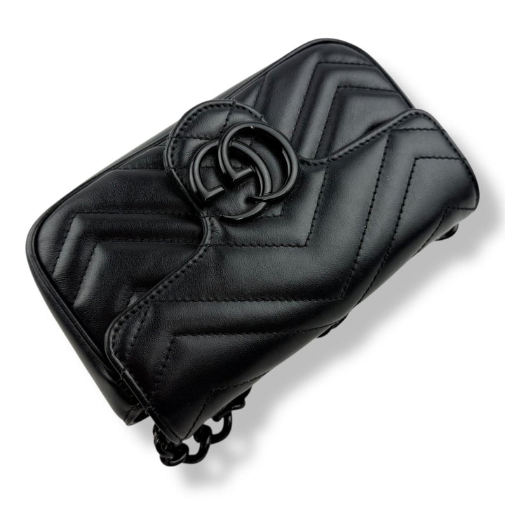 Gucci GG Marmont Flap Black Leather Super Mini Handbag - Lux Central