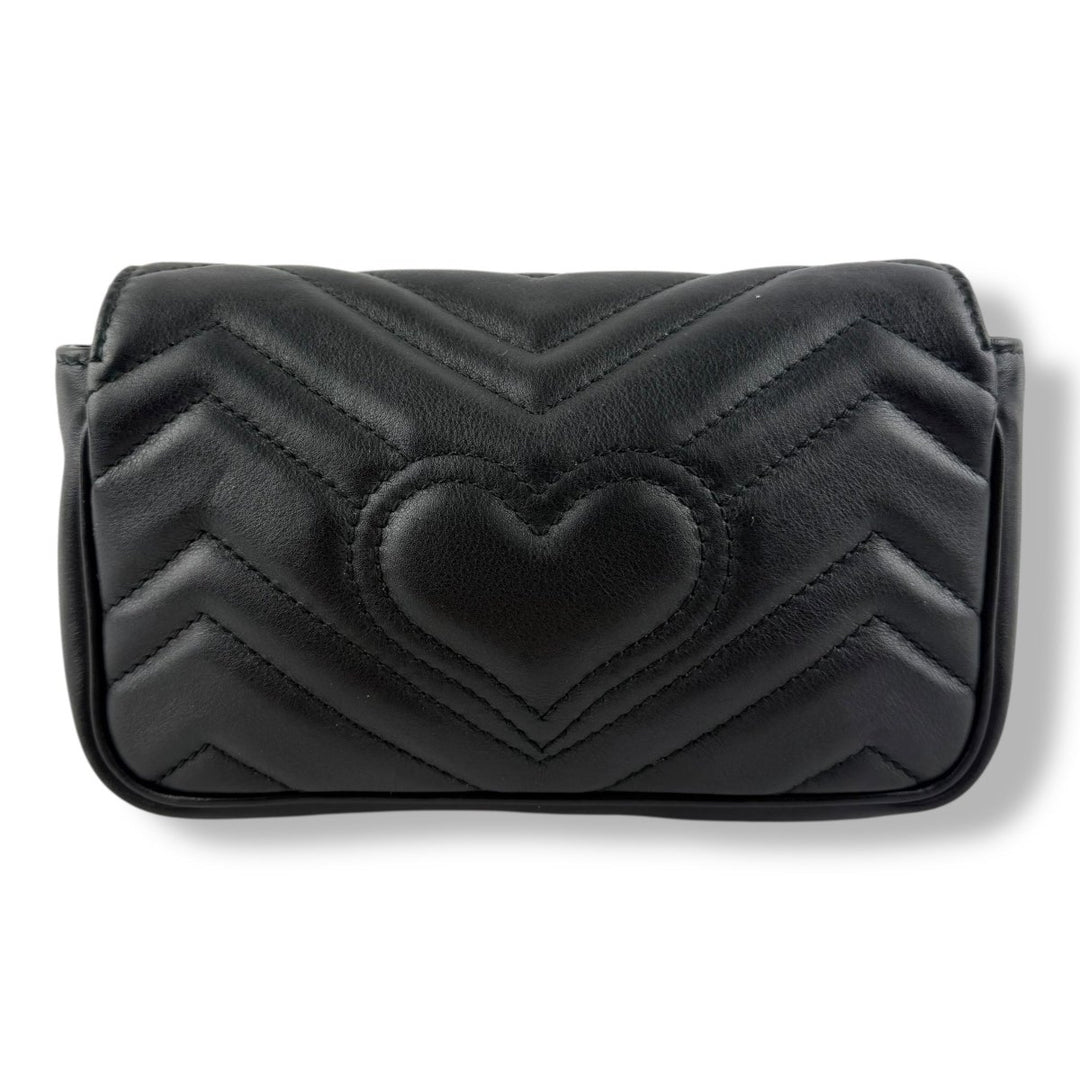 Gucci GG Marmont Flap Black Leather Super Mini Handbag - Lux Central