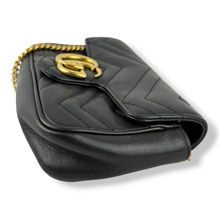 Gucci GG Marmont Flap Black Leather Super Mini Handbag - Lux Central