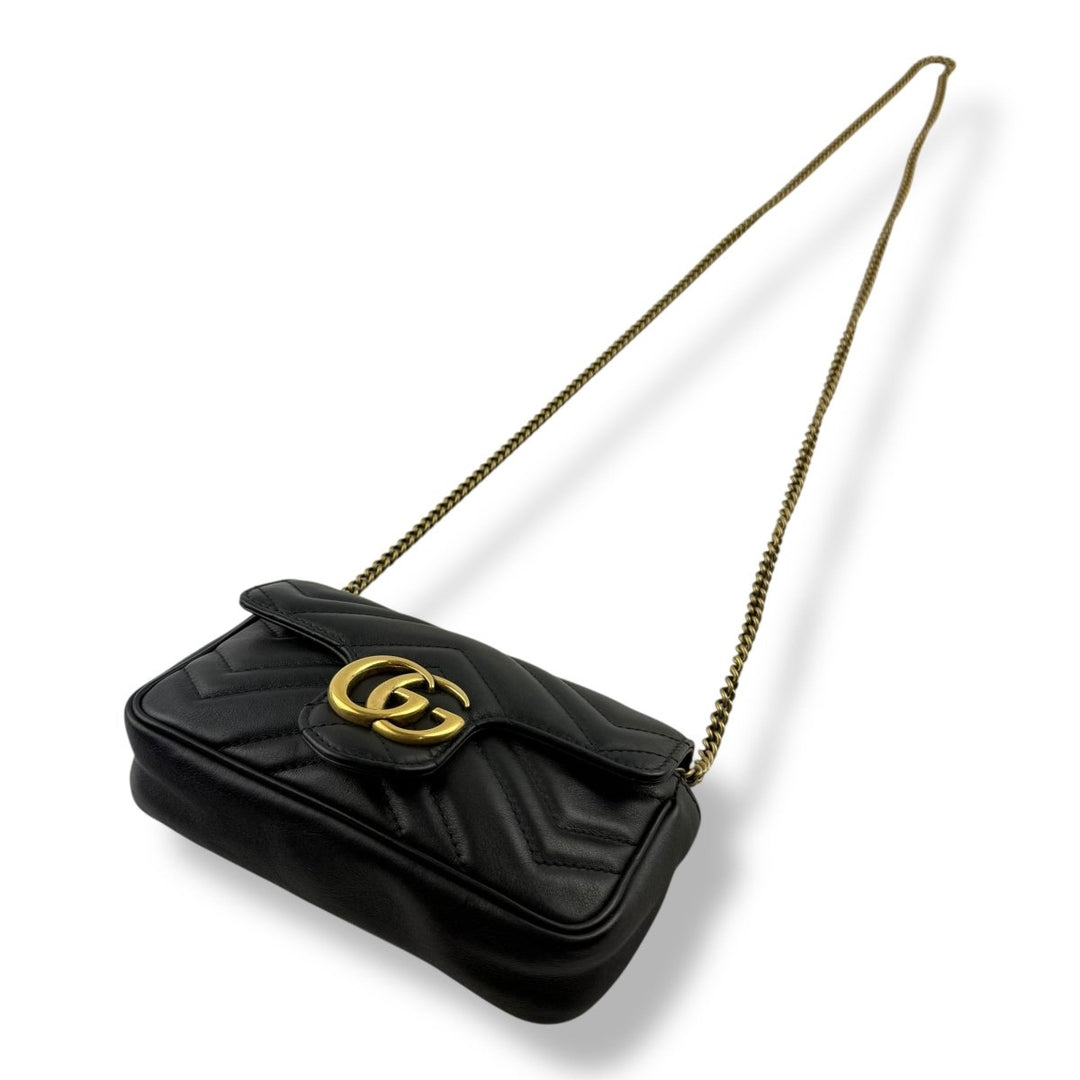 Gucci GG Marmont Flap Black Leather Super Mini Handbag - Lux Central