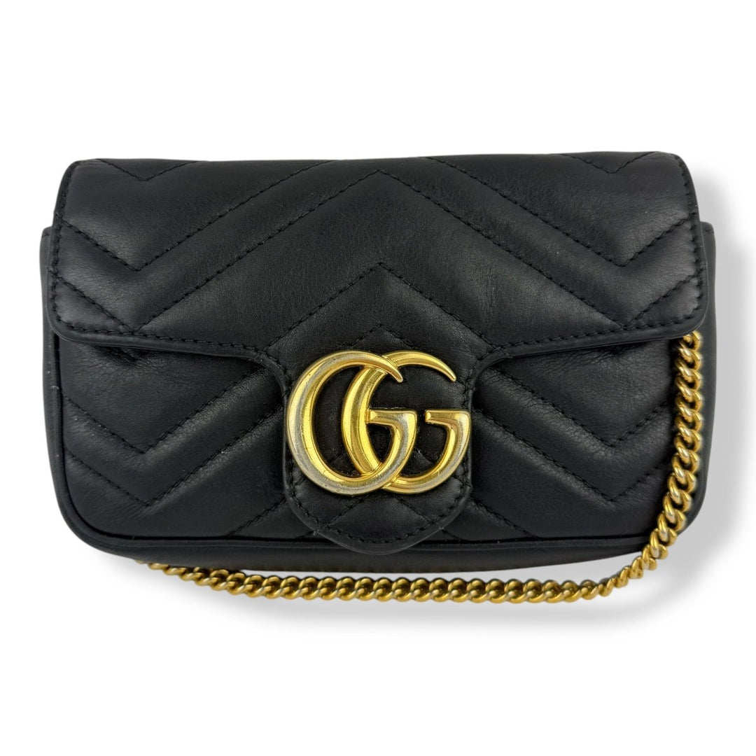 Gucci GG Marmont Flap Black Leather Super Mini Handbag - Lux Central