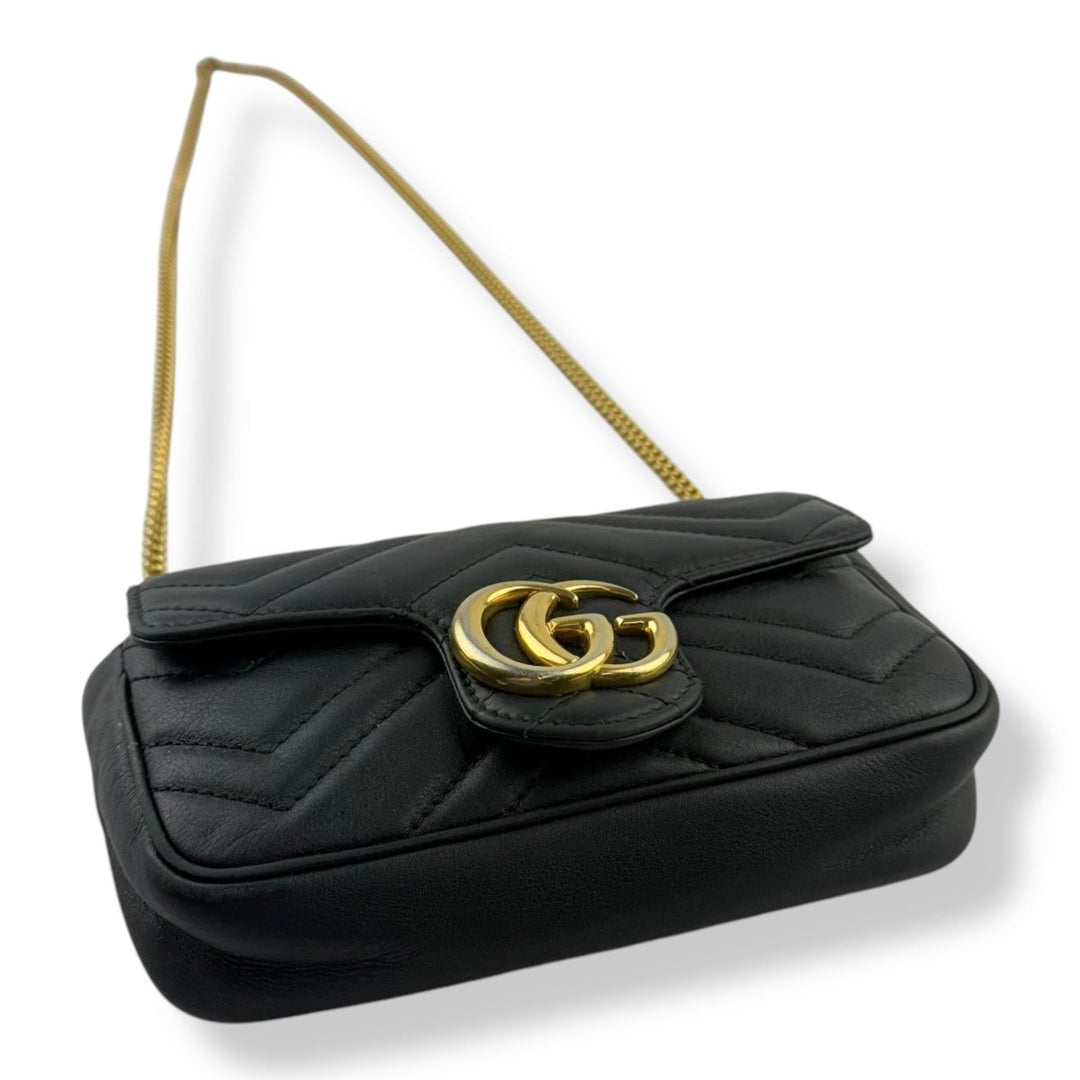 Gucci GG Marmont Flap Black Leather Super Mini Handbag - Lux Central