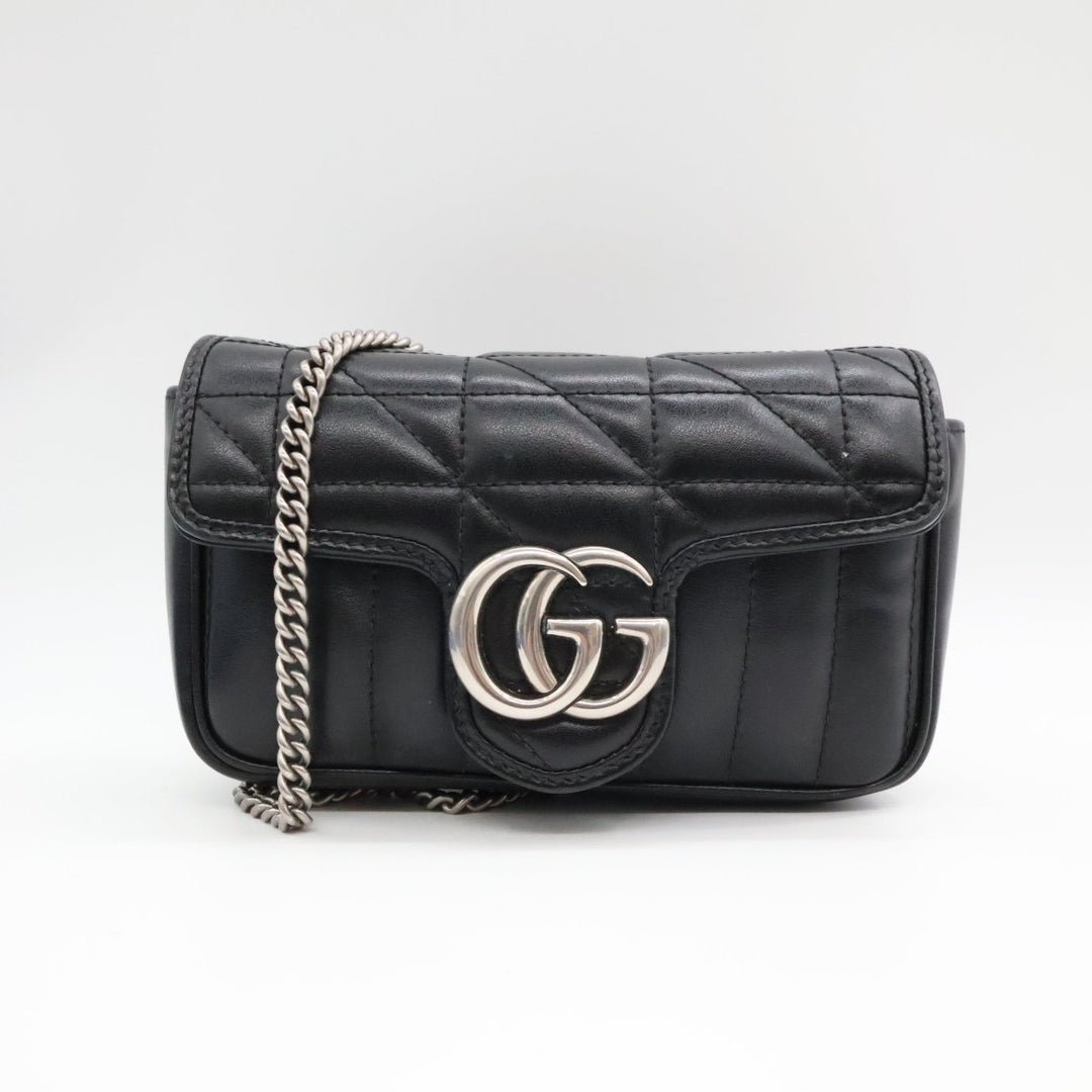 Gucci GG Marmont Flap Black Leather Super Mini Handbag - Lux Central