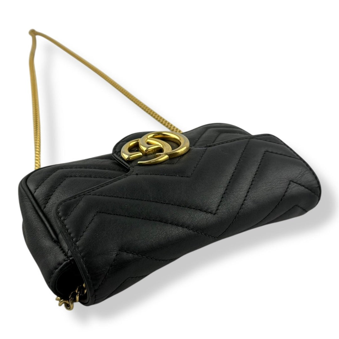 Gucci GG Marmont Flap Black Leather Super Mini Handbag - Lux Central