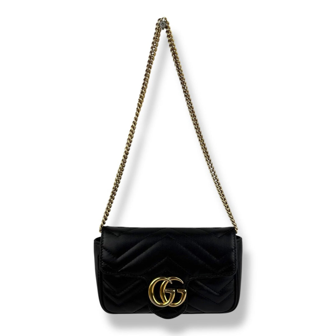 Gucci GG Marmont Flap Black Leather Super Mini Handbag - Lux Central