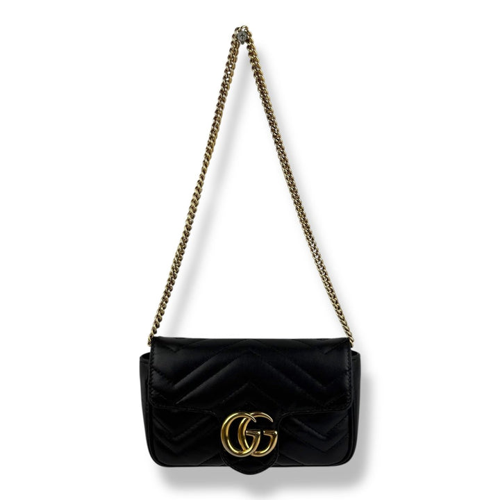 Gucci GG Marmont Flap Black Leather Super Mini Handbag - Lux Central