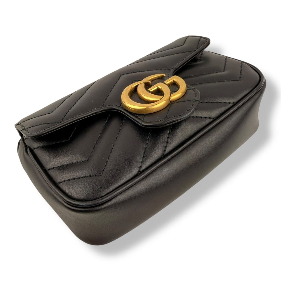 Gucci GG Marmont Flap Black Leather Super Mini Handbag - Lux Central