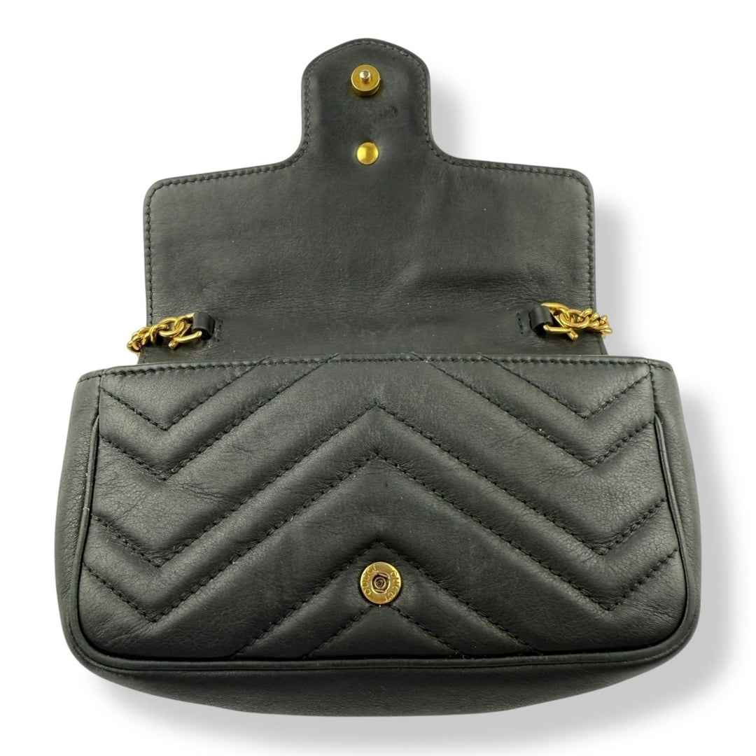 Gucci GG Marmont Flap Black Leather Super Mini Handbag - Lux Central