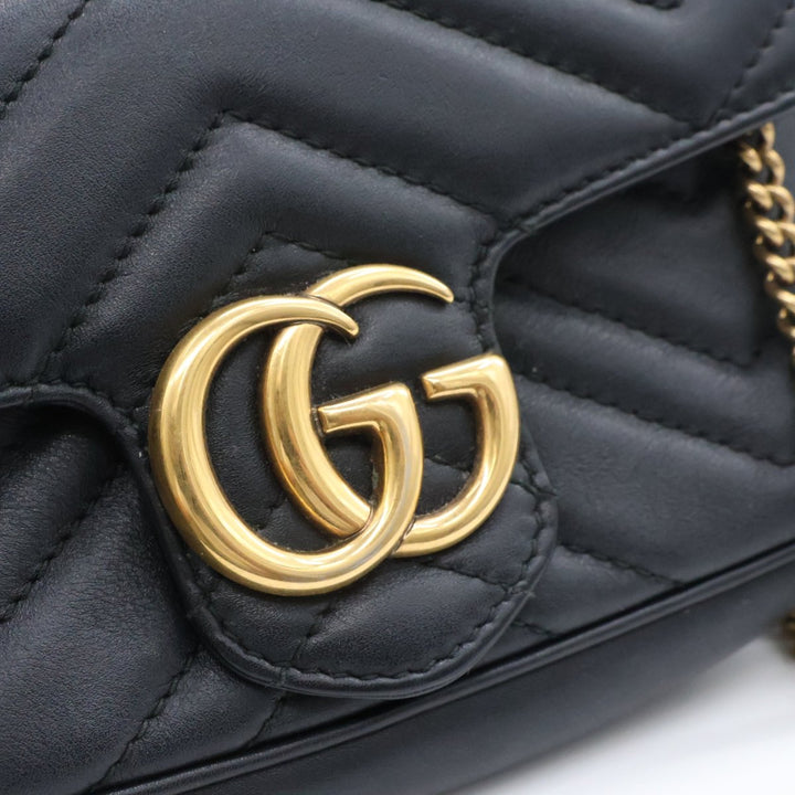 Gucci GG Marmont Flap Black Leather Super Mini Handbag - Lux Central