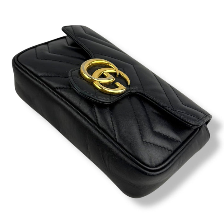 Gucci GG Marmont Flap Black Leather Super Mini Handbag - Lux Central