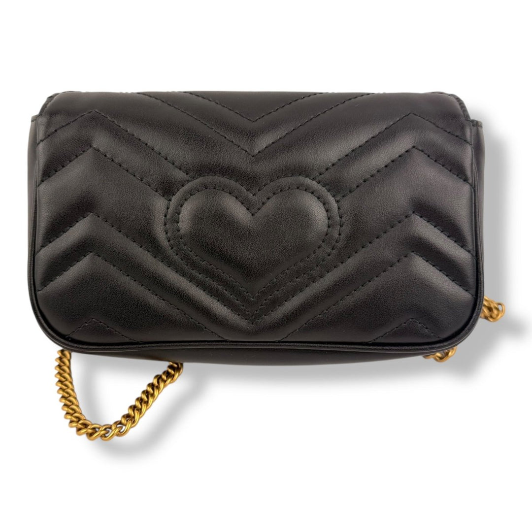 Gucci GG Marmont Flap Black Leather Super Mini Handbag - Lux Central