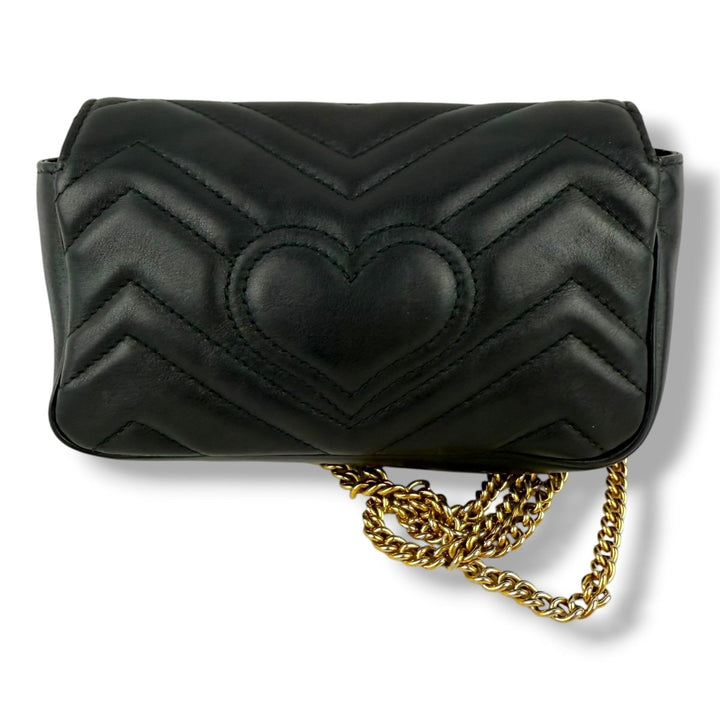 Gucci GG Marmont Flap Black Leather Super Mini Handbag - Lux Central