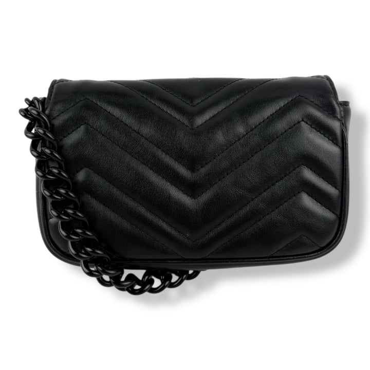 Gucci GG Marmont Flap Black Leather Super Mini Handbag - Lux Central