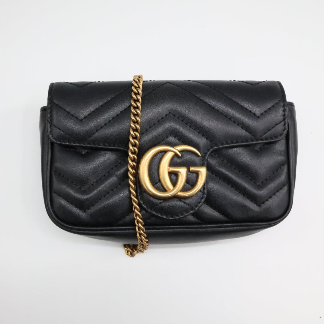 Gucci GG Marmont Flap Black Leather Super Mini Handbag - Lux Central