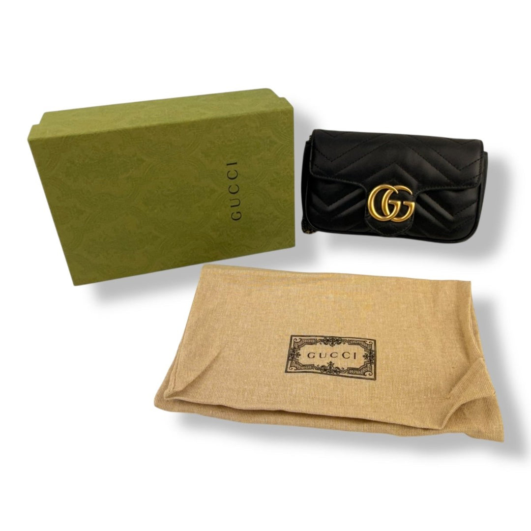 Gucci GG Marmont Flap Black Leather Super Mini Handbag - Lux Central