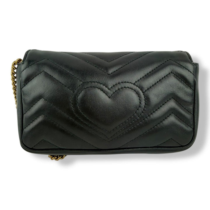 Gucci GG Marmont Flap Black Leather Super Mini Handbag - Lux Central
